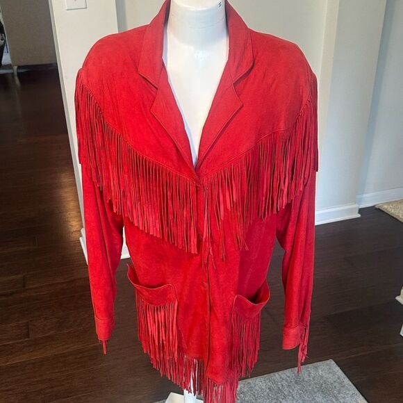 I. Magnin Vakko Vintage Red Suede Fringed Western Jacket M - Picture 1 of 9
